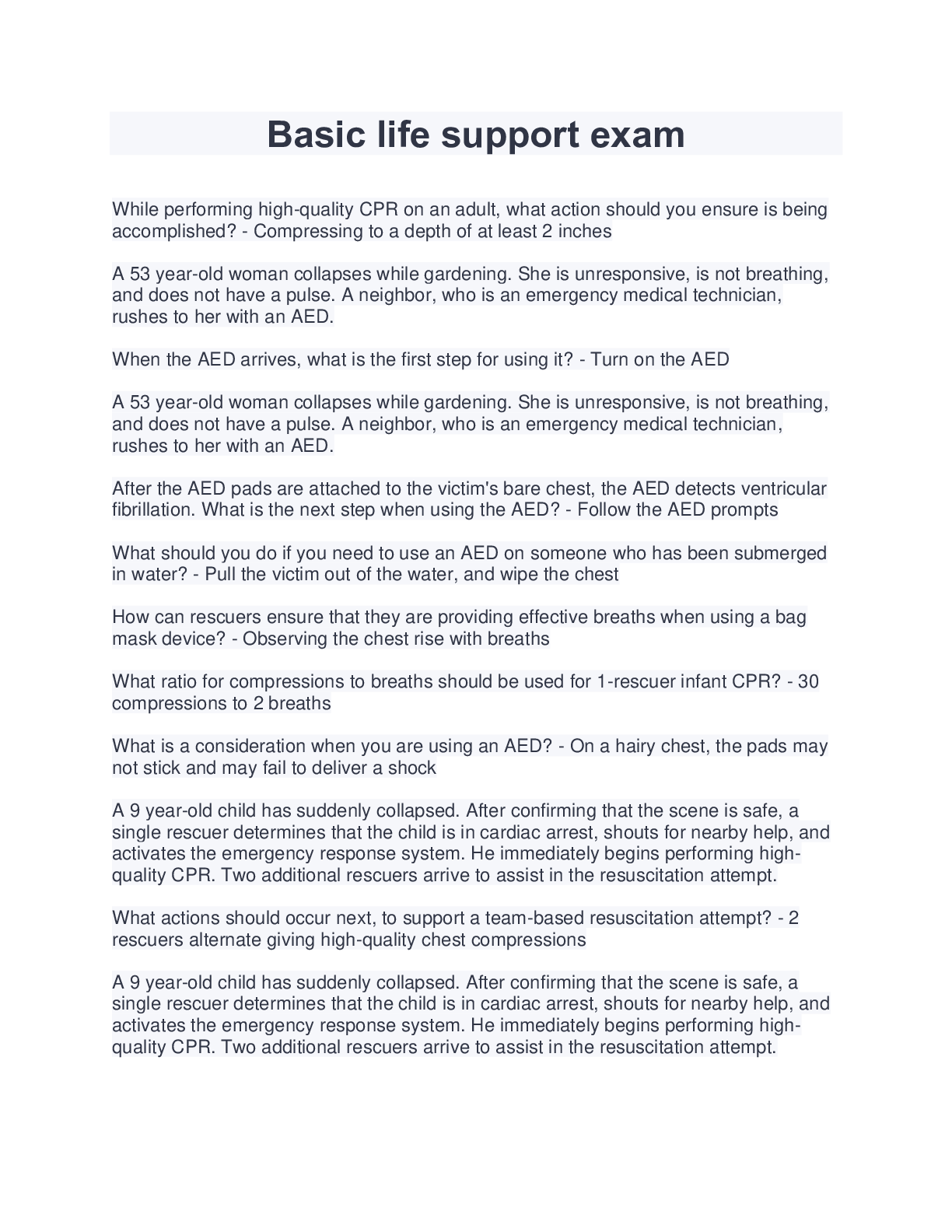 Preview image of Basic life support exam (Latest 2022/2023) document